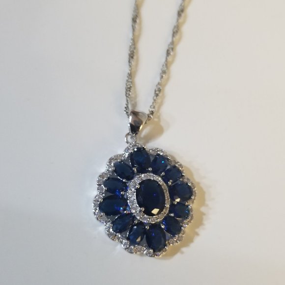 Swarovski Elements Blue Crystal Floral Chandelier Women's Necklace - Picture 5 of 8